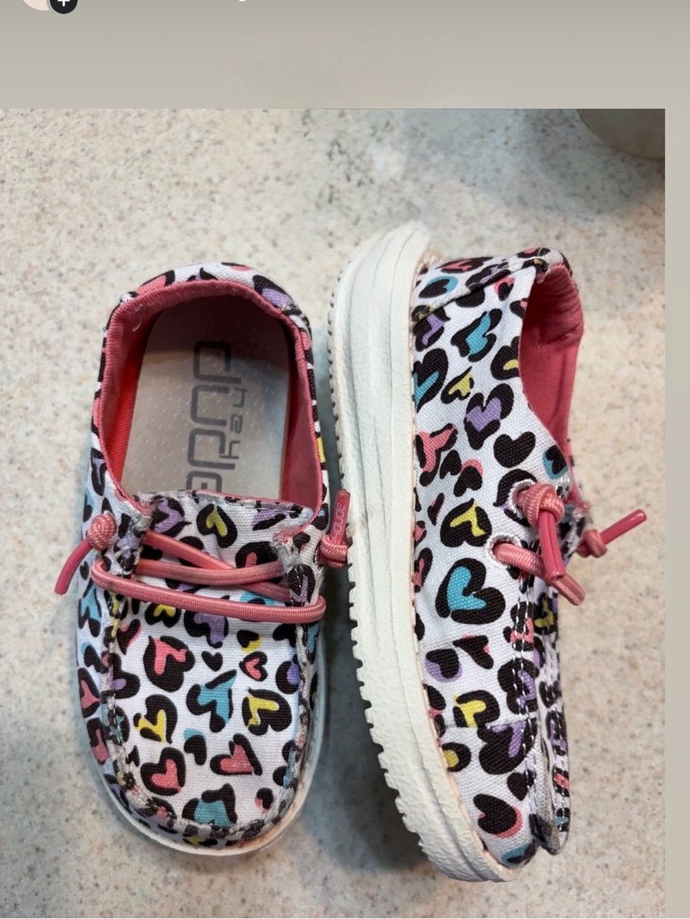 Hey Dude Kids Slip-On Sneakers - Pink Multicolor Heart Print